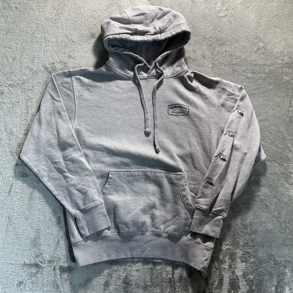 QUIKSILVER Hoodie Men's Small Pullover Gray Sweatshirt Y2K 00's Surf Skate